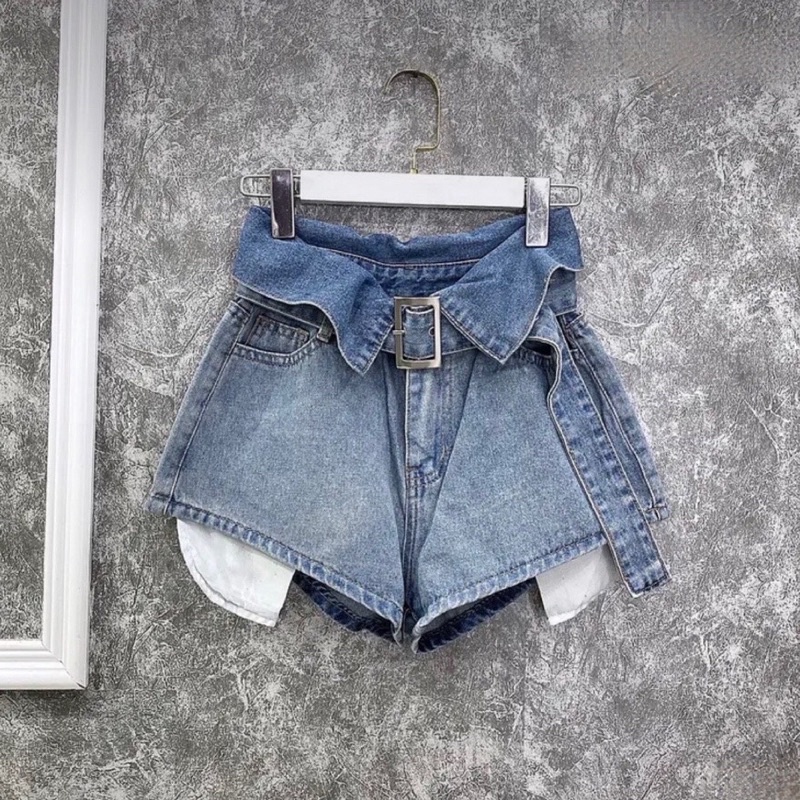 Quần đùi dây nịt quần short jean có đây nịt cổ đứng hàng loại 1