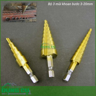 BỘ 3 MŨI KHOAN BƯỚC 3-20MM CHUÔI LỤC GIÁC