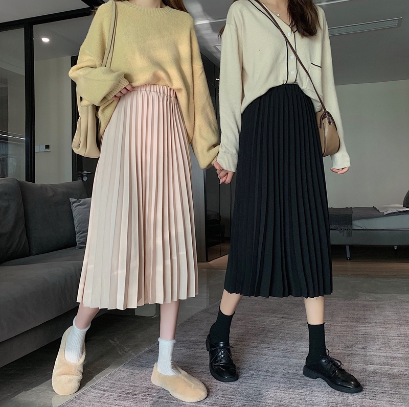 Xiaozhainv Fashion Pure Color All Match High Waist A Line Midi skirts | BigBuy360 - bigbuy360.vn