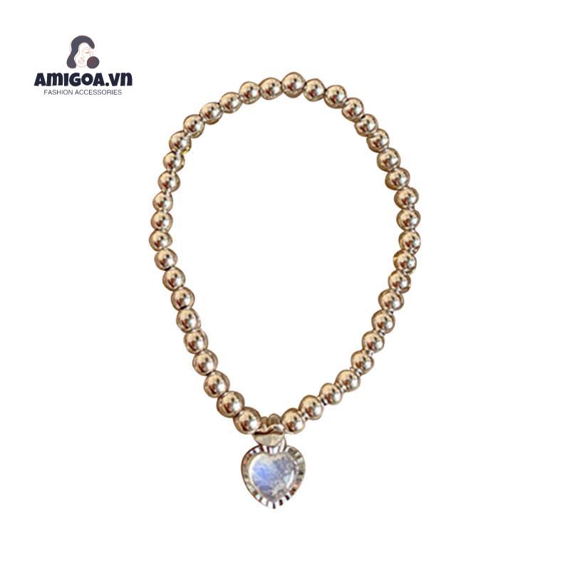 ✨✨ Mặt Vòng cổ Hình Trái Tim Đá Mặt Trăng Nhỏ Đơn Giản Cho Nữ