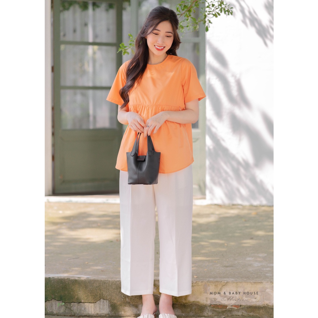 EVERMOM | Áo bầu babydoll có khoá kéo cho bé ti màu cam