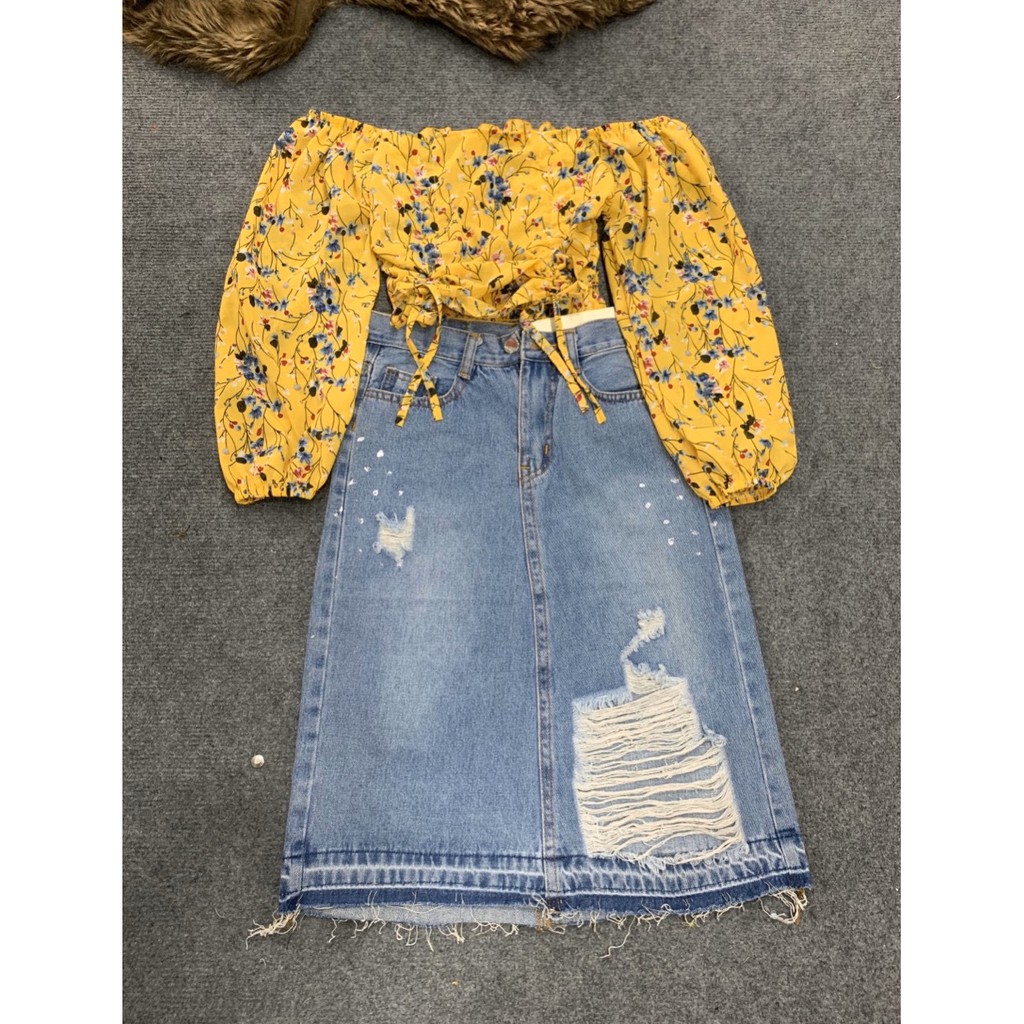 [Mã FAGREEN55 giảm 10% tối đa 30K đơn 99K] Chân Váy Jeans rách - Chân váy jean dài (Ảnh thật) | BigBuy360 - bigbuy360.vn