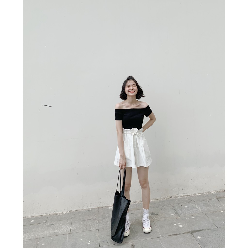 áo dáng ngắn trễ vai gân TKP83 LOLLIE STUDIO