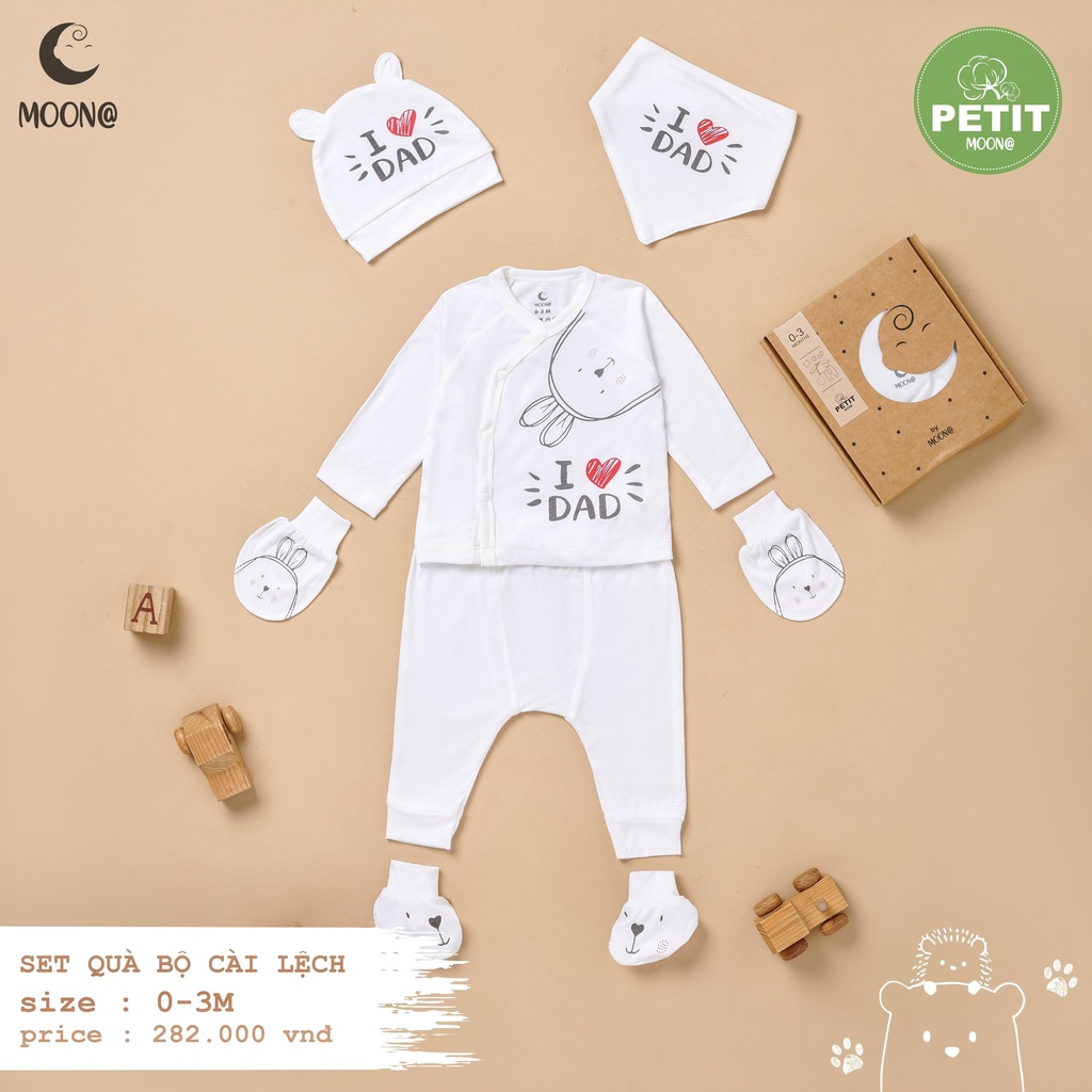 [Mã 2611THTRANG100K hoàn 10% xu đơn 99K] SET Bộ Sơ sinh Moon cài chéo Full đồ vải petit mềm mịn 0-3M