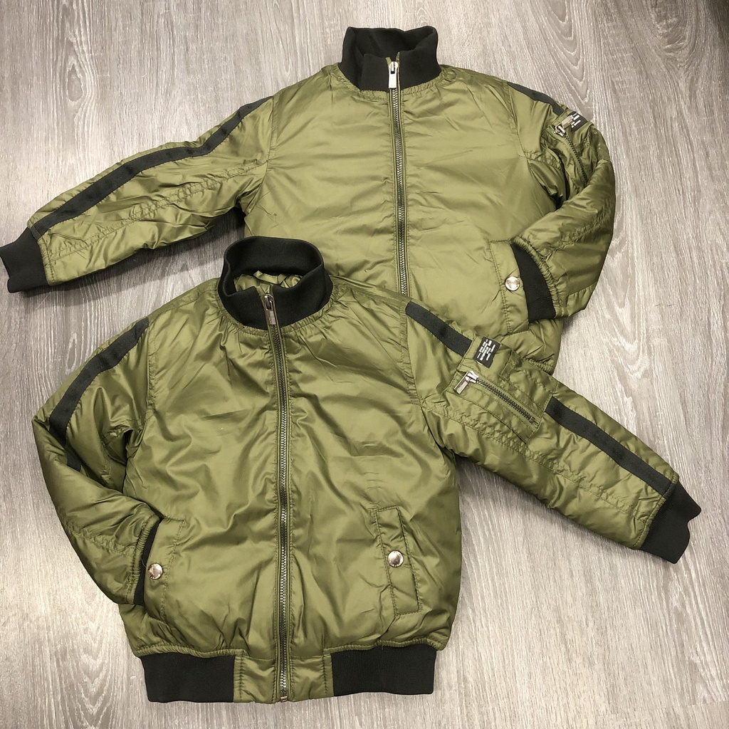 Áo khoác bomber bé trai - Áo bomber phao Zara Vietnam màu rêu cho bé trai size 5-14t