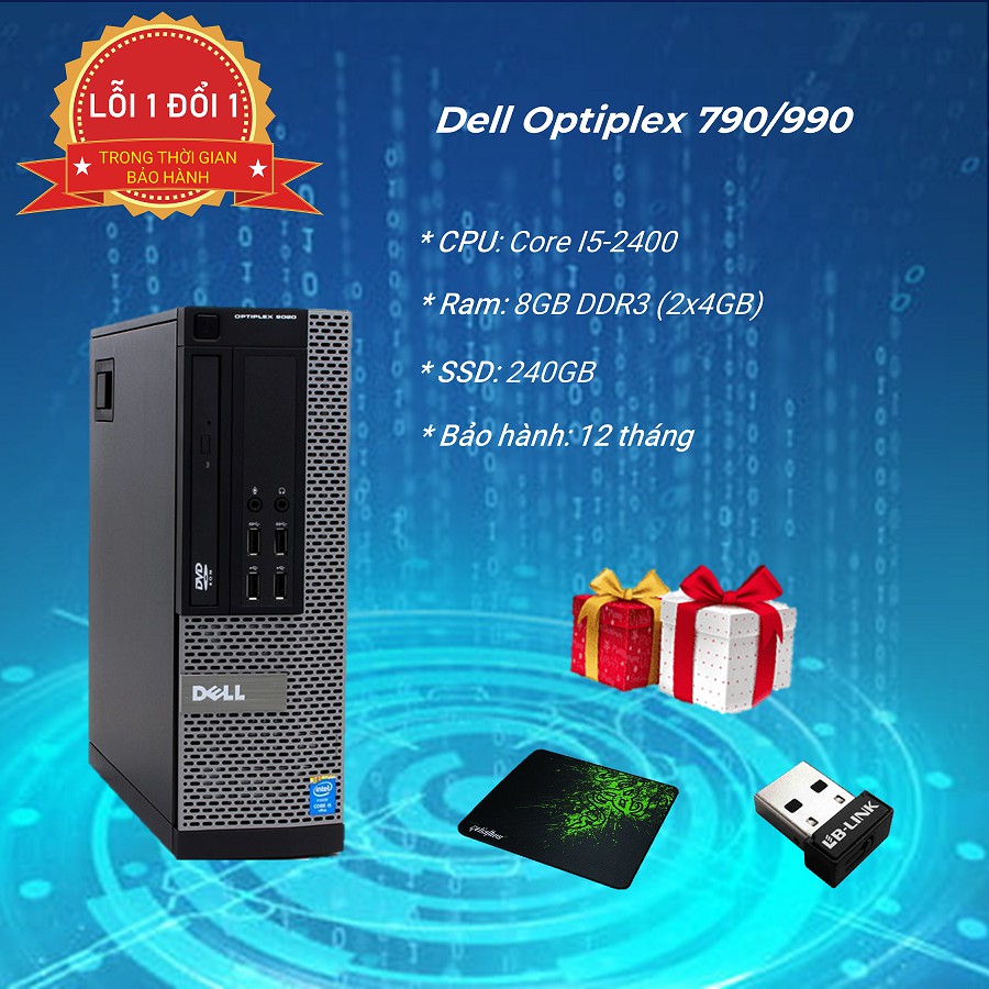 Máy Tính Để Bàn Dell i5 ⚡️Freeship⚡️ Case Máy Tính Đồng Bộ - Dell Optiplex 790/990 (i5 2400/Ram 8GB/SSD 240GB) - BH 12T