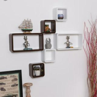 Bộ kệ trang trí treo tường hình chữ nhật và ô vuông gỗ lỗi xanh chống ẩm cao cấp
