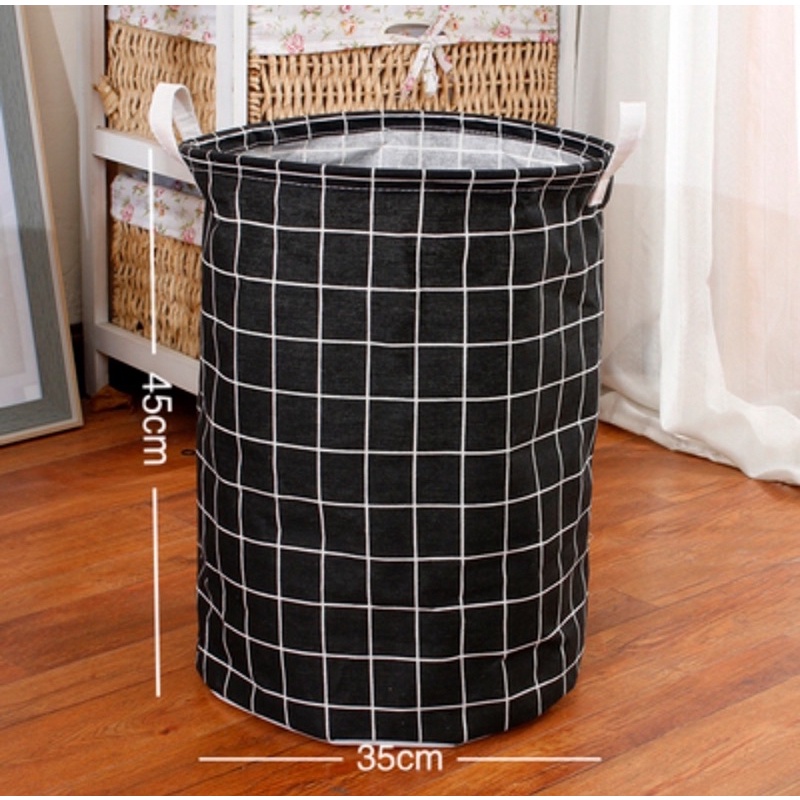 Sọt vải đựng đồ gấp gọn tiện dụng HOẠ TIẾT dễ thương hình trụ có tay cầm - Giỏ vải đựng đồ đa năng Vintage size lớn