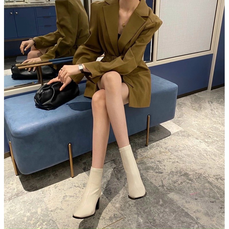 Bốt boot lửng da lì gót trụ fullbox hàng quảng châu cao cấp