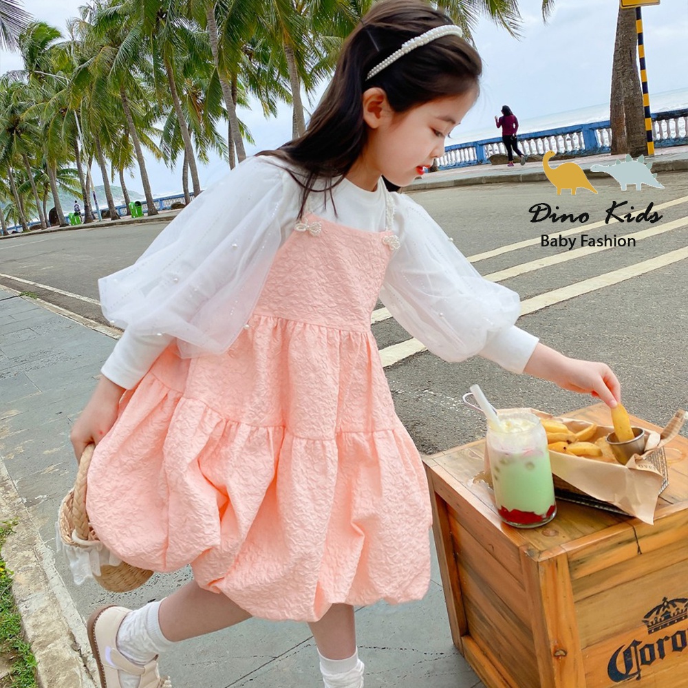Váy công chúa cho bé gái, set váy yếm xốp hồng cao cấp kèm áo thun trắng cho bé