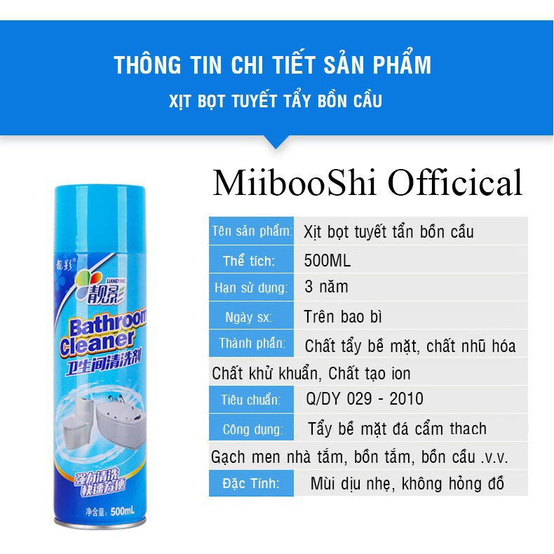 Bình xịt bợt tuyết tẩy rửa đa năng nhà tắm nhà bếp Bathroom Cleaner siêu sạch dung tích 500ml MiibooShi PVN17548