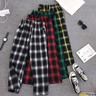 Quần Dài Ống Rộng Kẻ Sọc Caro 3 Màu Sắc 6 Yards Phong Cách Retro Harajuku