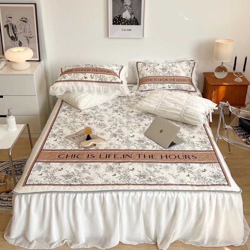 Chiều điều cao su non viền bèo công chúa siêu xinh ,Chiếu cao su phủ bèo mát lạnh mẫu mới 2022 (tặng kèm 2 vỏ gối)