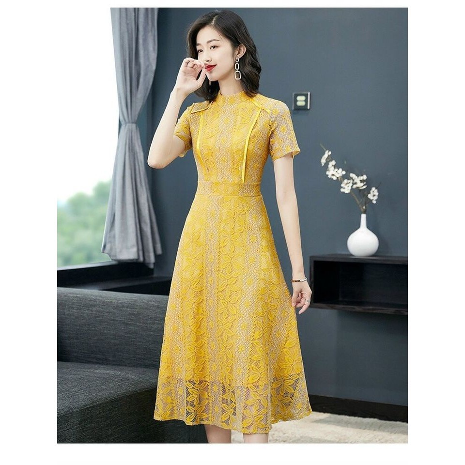 HÀNG QC - ĐẦM XÒE REN HOA VẦNG CAO CẤP - MH647