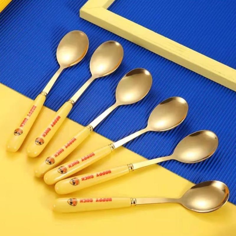 Bộ 6 thìa inox mạ vàng Duck cán dài muỗng ăn siêu dễ thương full hộp MIIBOOSHI D2.095