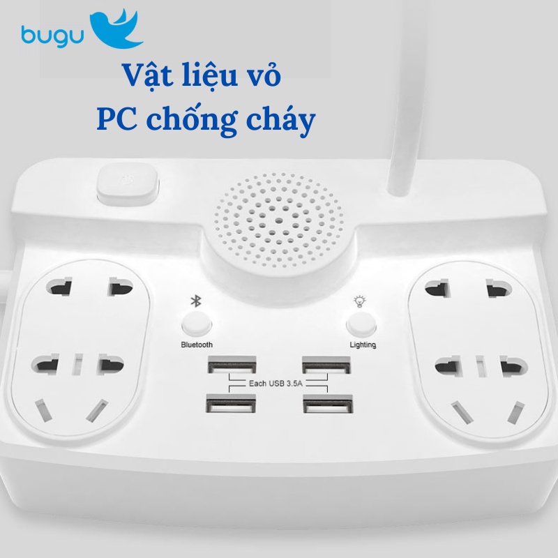 Đèn Học LED Để Bàn Tích Hợp Loa Bluetooth Và Ổ Cắm Điện Đa Năng Có 4 Cổng USB 3.5A Bugu HHT101 Có Giá Đỡ Điện Thoại