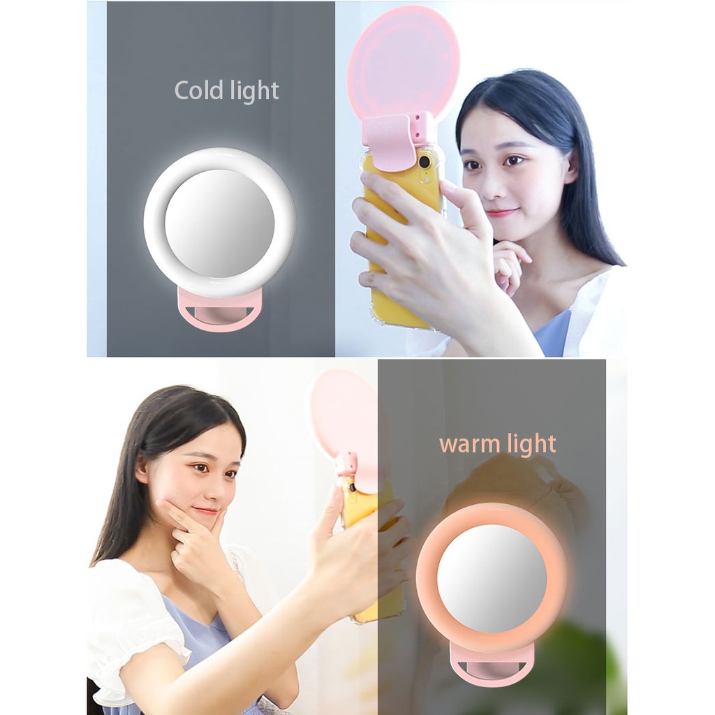 ✔️✔️ Đèn LED selfie 3 chế độ SIÊU SÁNG kiêm GƯƠNG TRANG ĐIỂM HR-20