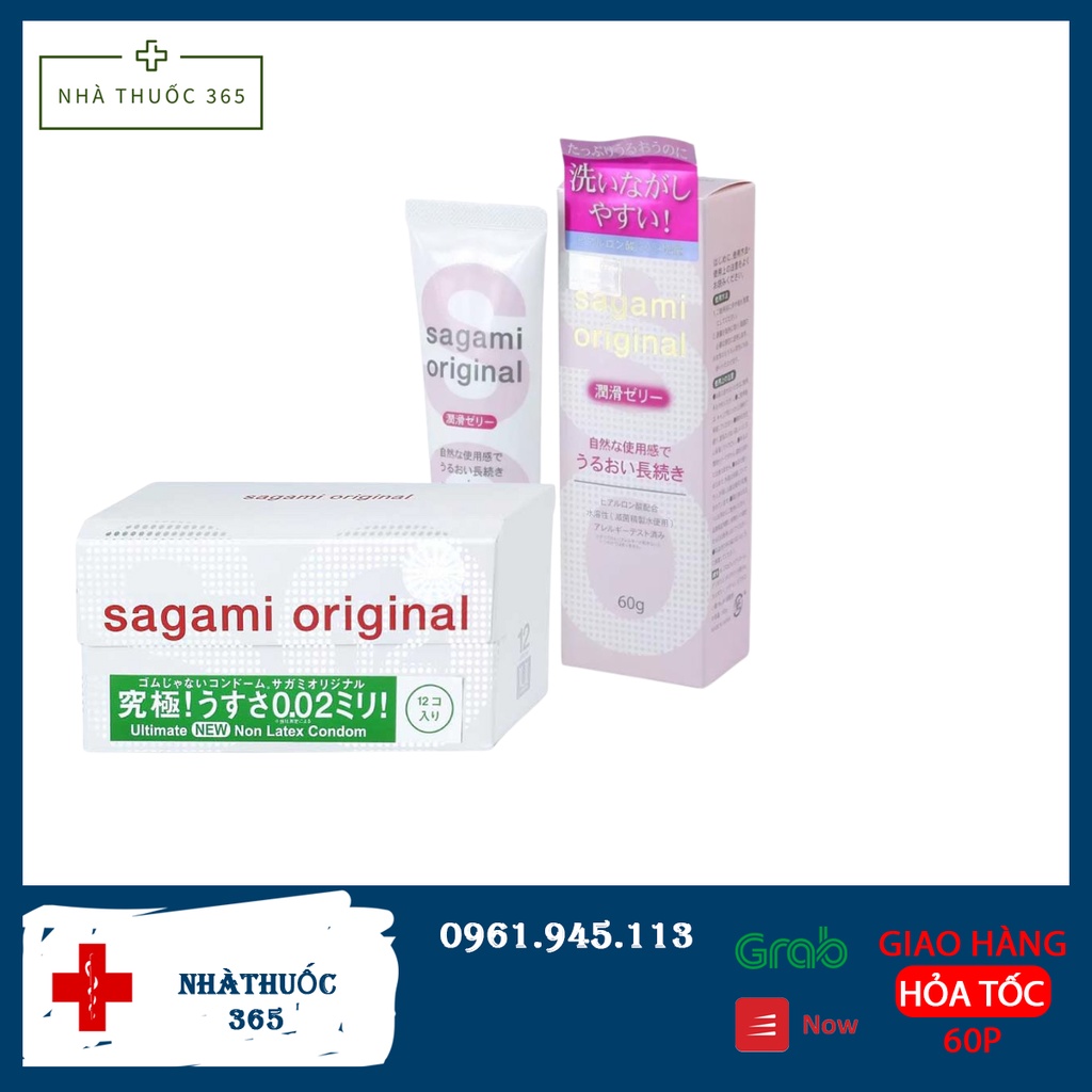 Combo bao cao su Sagami 0.02 hộp 12c và gel bôi trơn Sagami Original