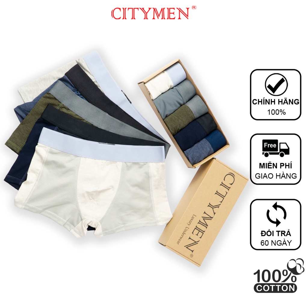 Hộp 5 Quần Lót Nam Citymen Boxer Nhiều Lưng Cao Cấp Vải Cotton Co Giãn 4 Chiều Có Phối Lưới Thoáng Khí Thấm Hút Cực Tốt