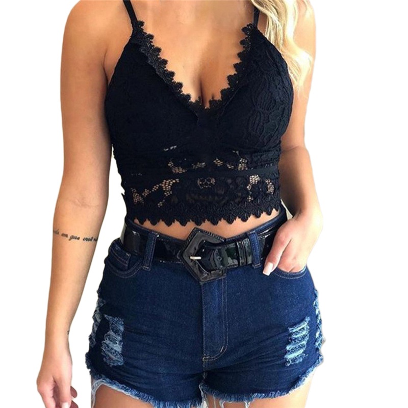 Áo Croptop Hai Dây Cổ Chữ V Phối Ren Hoa Thời Trang Cho Nữ Size Xs-3Xl