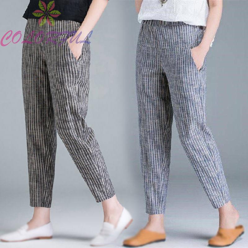 Quần dài lưng cao ống rộng họa tiết sọc thời trang cho nữ | BigBuy360 - bigbuy360.vn