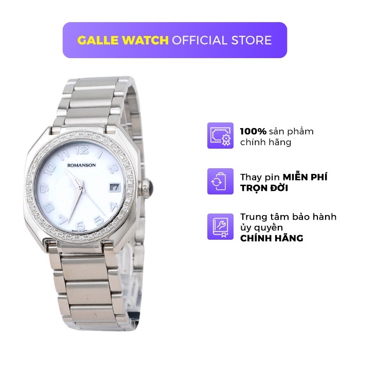 Đồng hồ Romanson Woman Watch Sport RM1208QLWWH nữ mặt nhỏ đính đá máy Thụy Sĩ chống nước dây thép cao cấp chính hãng