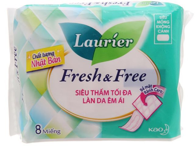 Băng vệ sinh Laurier Fresh and Free siêu mỏng 8 miếng