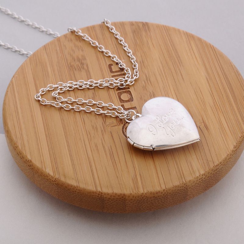 Customized Heart-Shape I Love You Engraved Locket Necklace DIY Photo Box Jewelry