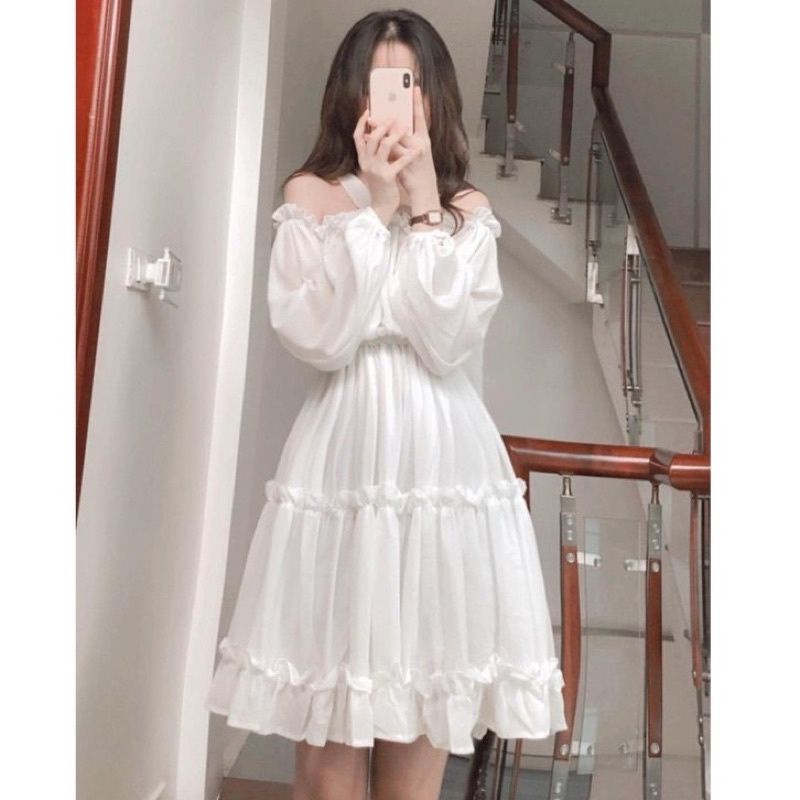 RẺ VÔ ĐỊCH Váy Tiểu Thư Trắng Trễ Vai - Đầm Xòe babydoll Mặc Nhiều Kiểu Hot | BigBuy360 - bigbuy360.vn