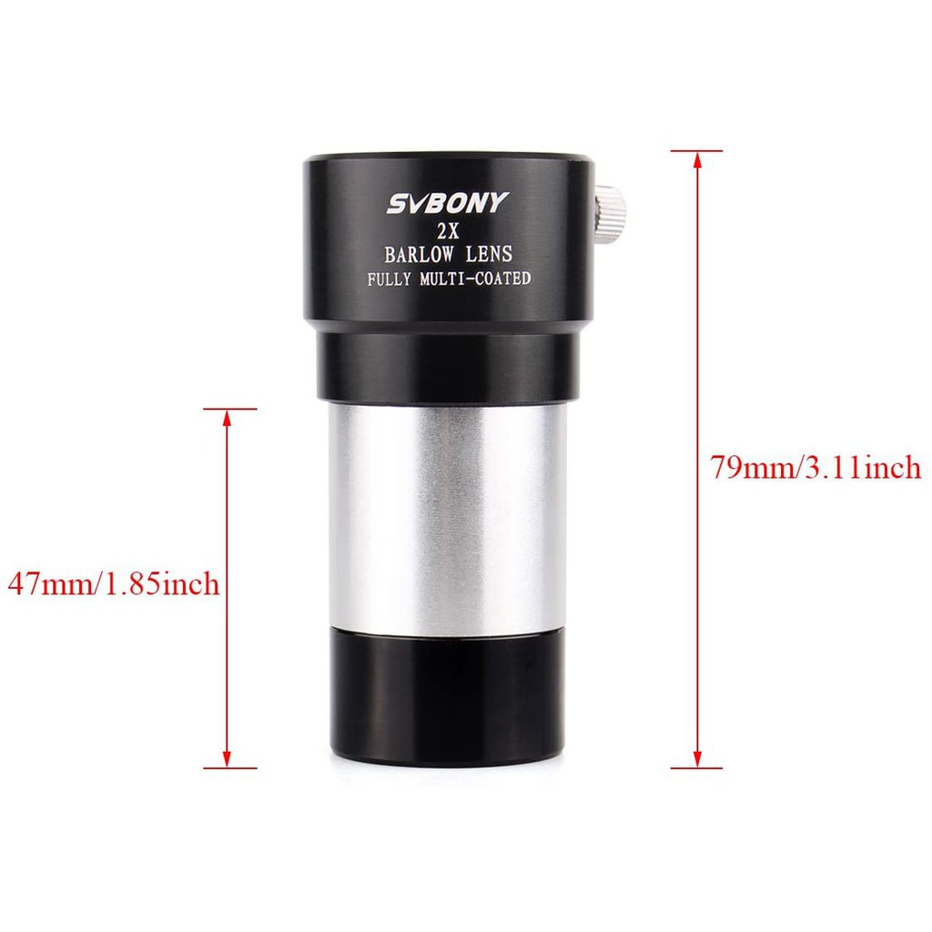 Ống Kính Barlow 2X SVBONY 1.25 inch Băng Rộng Phủ Đa Lớp Với Ren M42 Cho Thị Kính Kính Thiên Văn Tiêu Chuẩn Cao Cấp