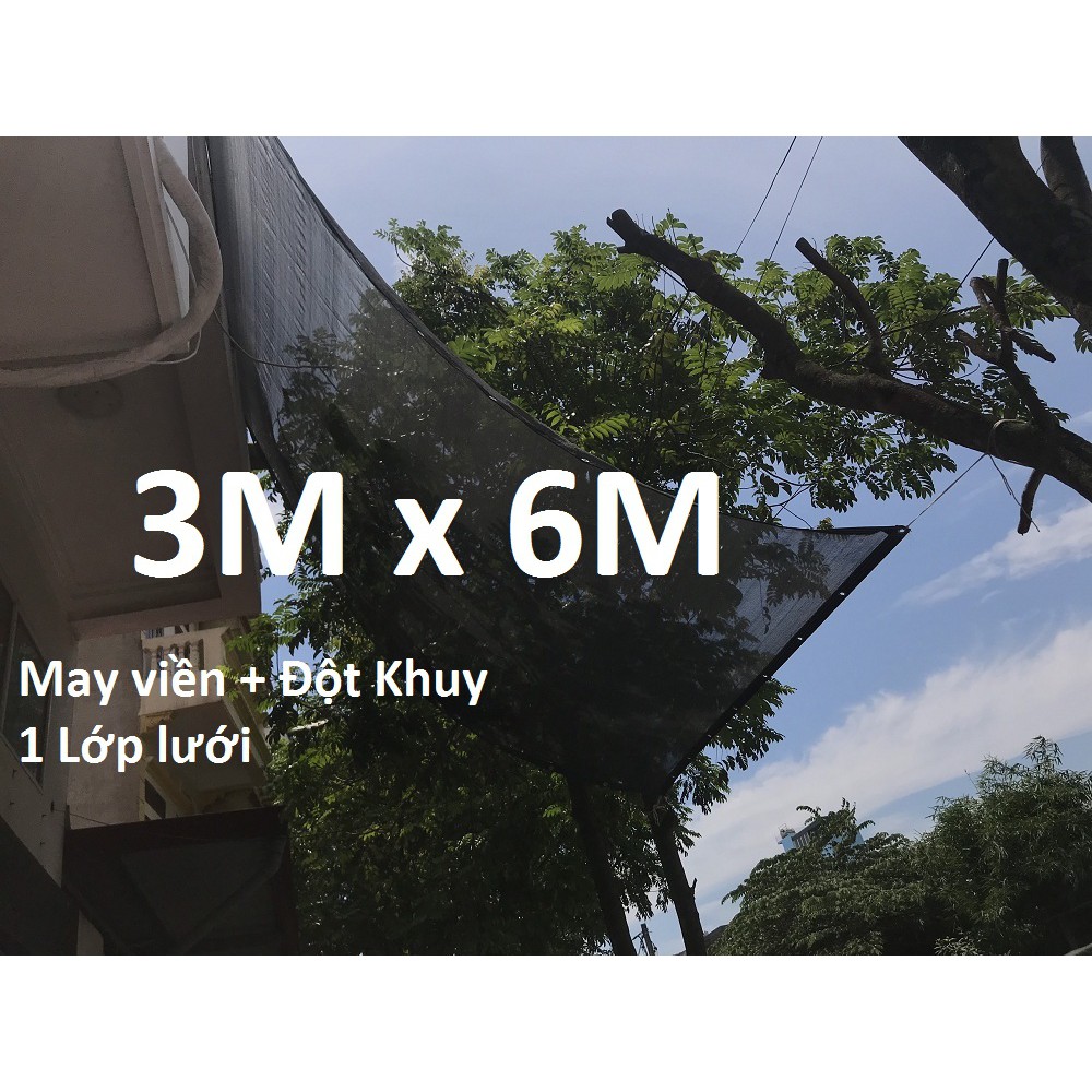 3Mx3M - Lưới lan che nắng [Cản ~70%] - Dệt kim Hàn Quốc - Máy Viền - Đục khuy - 1 Lớp