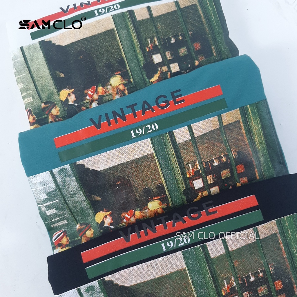 Áo thun nam nữ tay lỡ SAM CLO form rộng Unisex, mặc cặp, nhóm in BỨC TRANH VINTAGE 80% COTTON