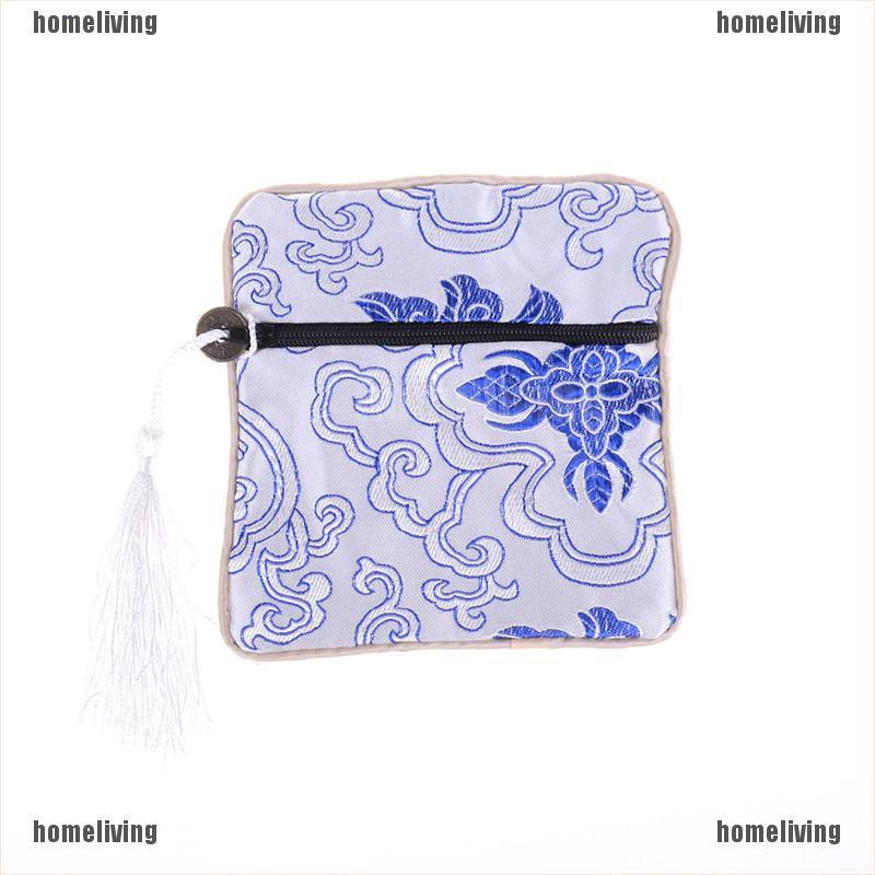1 Túi Lụa Đựng Trang Sức Có Khóa Kéo Phối Tua Rua Phong Cách Trung Hoa