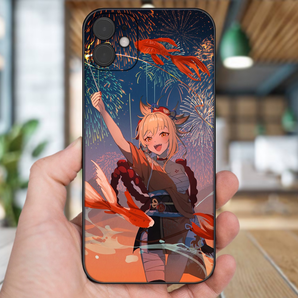 Ốp lưng iPhone 11 dẻo đen cạnh vuông in hình Yoimiya Genshin Impact