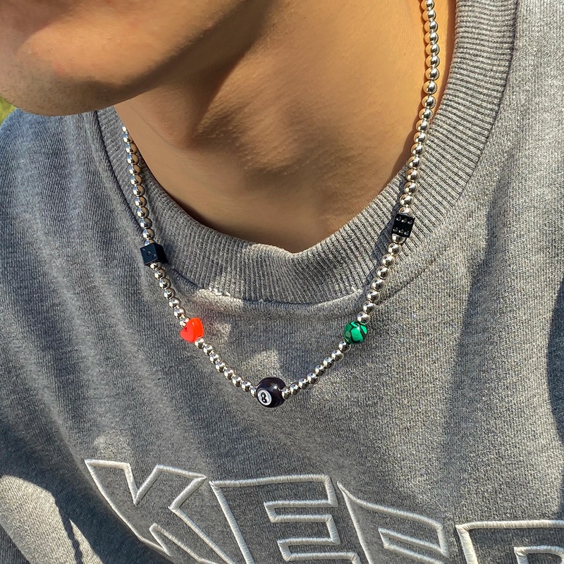 Vòng cổ Dạng Chuỗi Hạt Mặt Hình Trái Tim Phong Cách Hip Hop Cho Nam