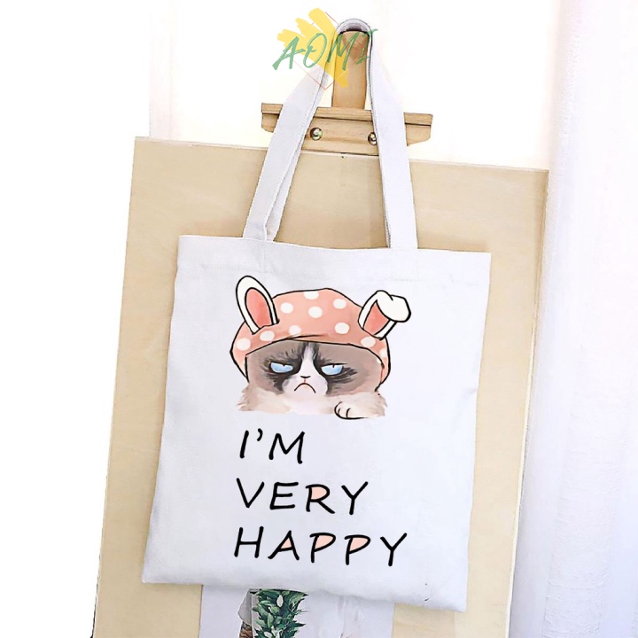 [Nhiều mẫu Đẹp] TÚI VẢI ĐEO VAI MEO COOL TOTE CANVAS BAG CÓ KHÓA KÉO SIZE LỚN 33x38cm PHONG CÁCH CÁ TÍNH HOT TREND AOMIV