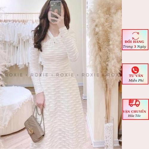 Váy nữ xốp nhăn xoắn ngực cổ yếm dáng dài suông maxi đi tiệc cưới sang chảnh ulzzang Hàn Quốc