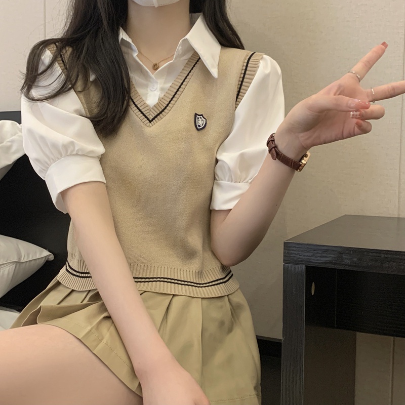 Áo Thun Dệt Kim Tay Ngắn Cổ polo Phong Cách Thời Trang Hàn Quốc 52355