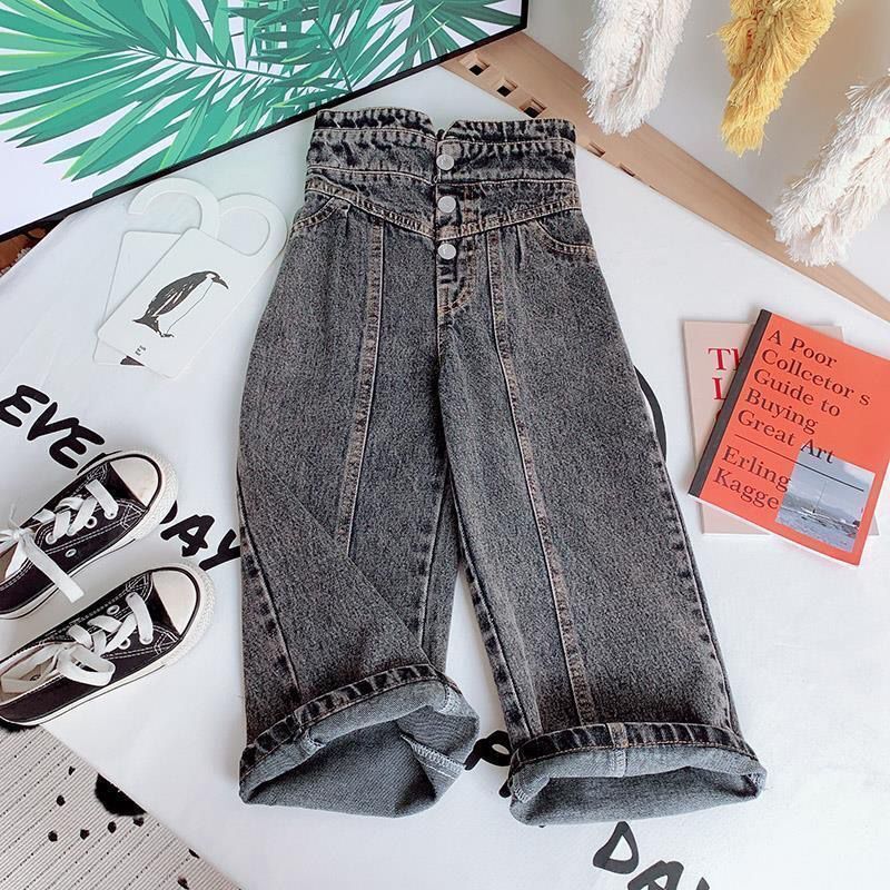 Quần jeans dài ống rộng phong cách Hàn Quốc cho bé gái