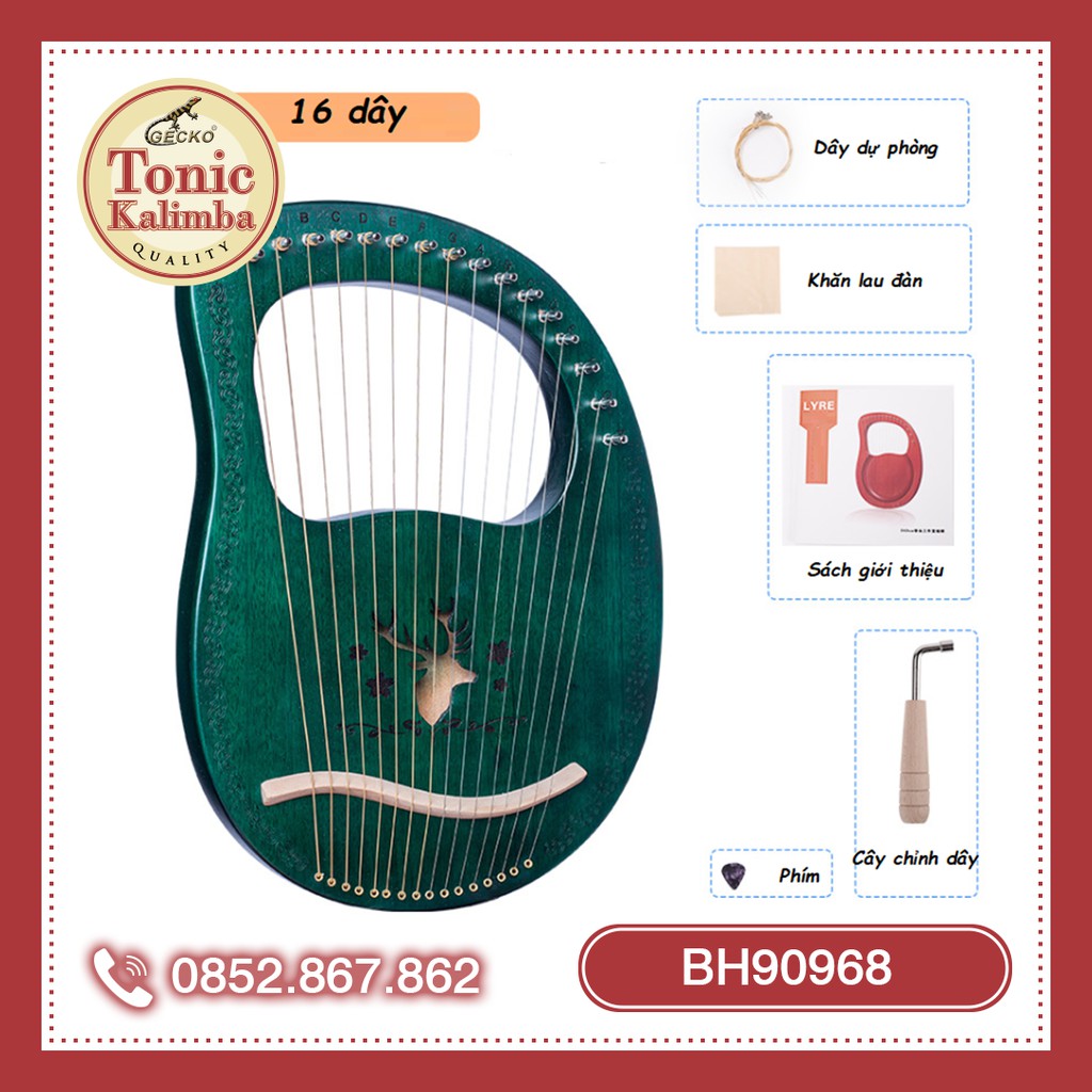 [Lyre 16 Dây] Đàn Lyre 16 dây BH90968-MOLIN Harp đầy đủ phụ kiện kèm theo như hình âm vang hay trong , ấm