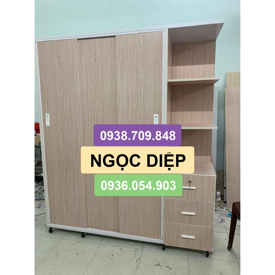 HCM-BD- ĐN tủ nhựa đài loan cửa lùa Ngọc Diệp 3 cánh 3 NGĂN KÉO Cao 1m8 - có giao hàng sau giờ hành chính