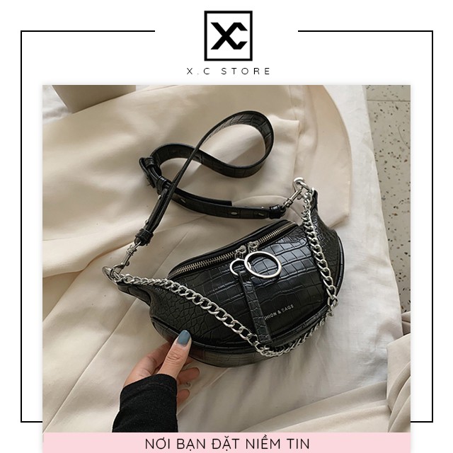 [RẺ NHẤT SHOPEE] Túi đeo chéo nữ XC-002, kèm dây xích họa tiết da cá sấu, túi đeo vai, kẹp nách hàn quốc