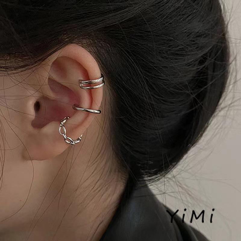 Set 3 khuyên kẹp vành tai kiểu dây xích đơn giản phong cách retro Hong Kong cao cấp cho nữ