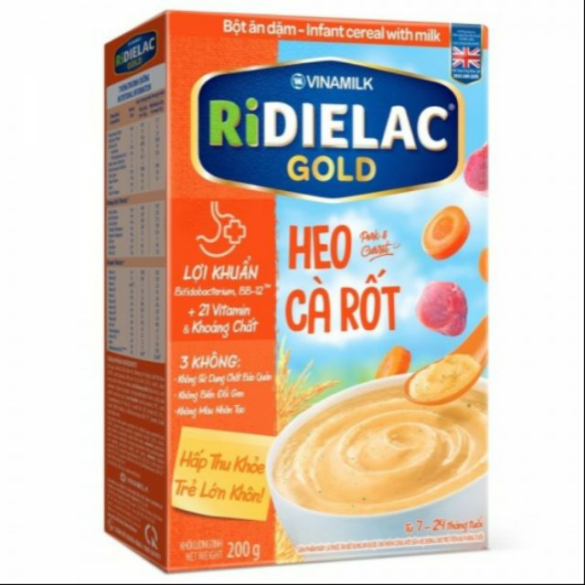 Bột ăn dặm RIDIELAC GOLD HEO CÀ RỐT 200g