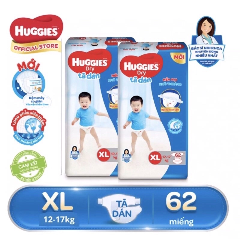 (Combo 2) Tã Dán Huggies size XL 62 miếng