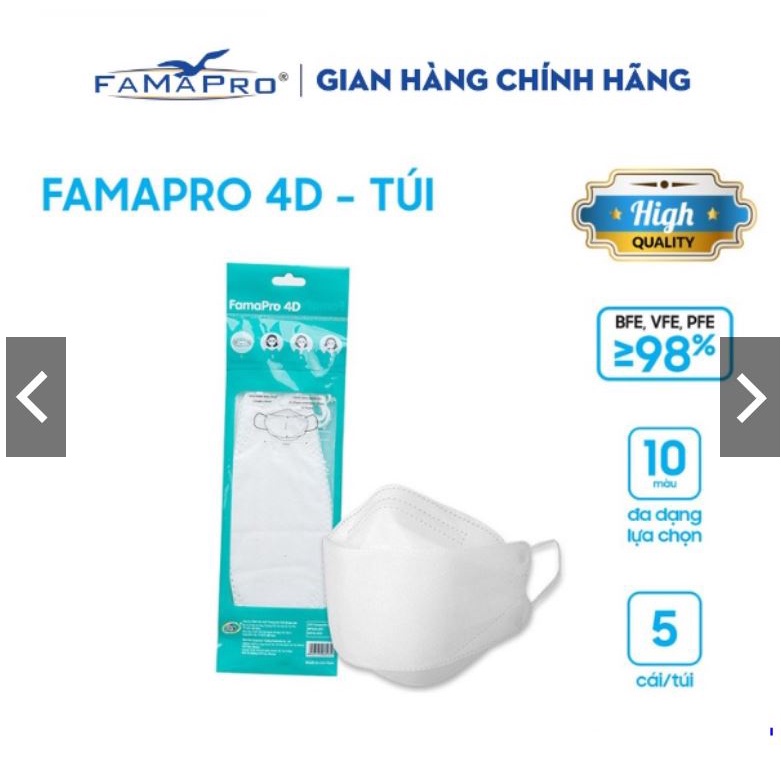 Combo 5c Khẩu trang 4D y tế cao cấp kháng khuẩn 3 lớp Famapro