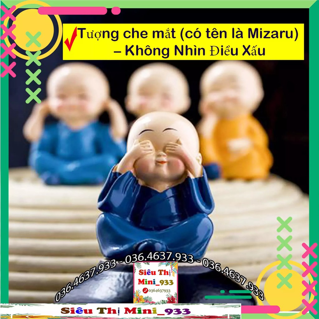 Bộ tượng 4 chú tiểu Tứ Không mini tượng trang trí cute để bàn, làm tiểu cảnh hòn non bộ trưng phòng khách để táp lô