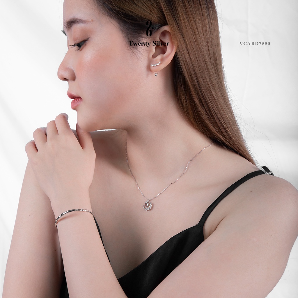 Dây Chuyền Nữ Bạc S925 Trăng Khuyết Đính Đá  VCARD7550. Vòng Cổ Nữ Bạc 20Silver