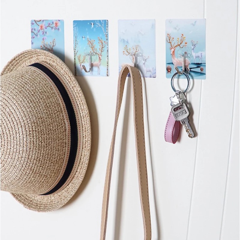 1 Móc Treo Đồ Dán Tường Trong Suốt Chịu Tải Nặng#1 Miếng Dán Trang Trí 1 Cái 1-7.6 * 8.5cm