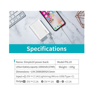Pin dự phòng 10.000mAh ROMOSS SIMPLE (3 cổng Micro, Type-C, Lighting)